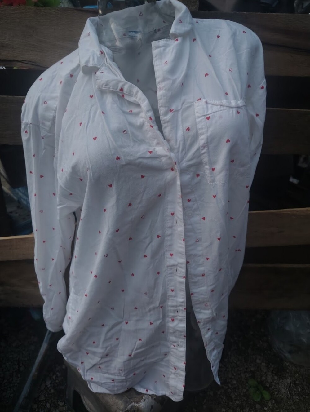 White Button-Up Shirt with Tiny Red Hearts By OLD NAVY SMALL